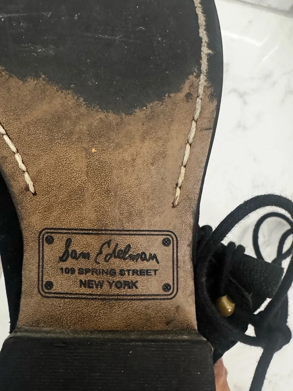 Sam Edelman Black Lace-Up Ankle Booties with Gold-Tone Hardware